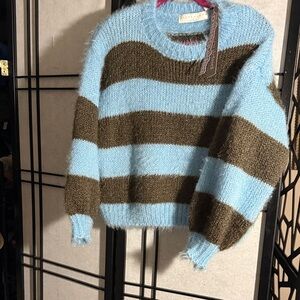 Missguided Fuzzy Blue and Brown Striped Sweater